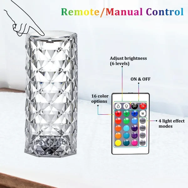 Crystal Table Lamp USB Charging touch Lamp (Multi-color) - Image 4